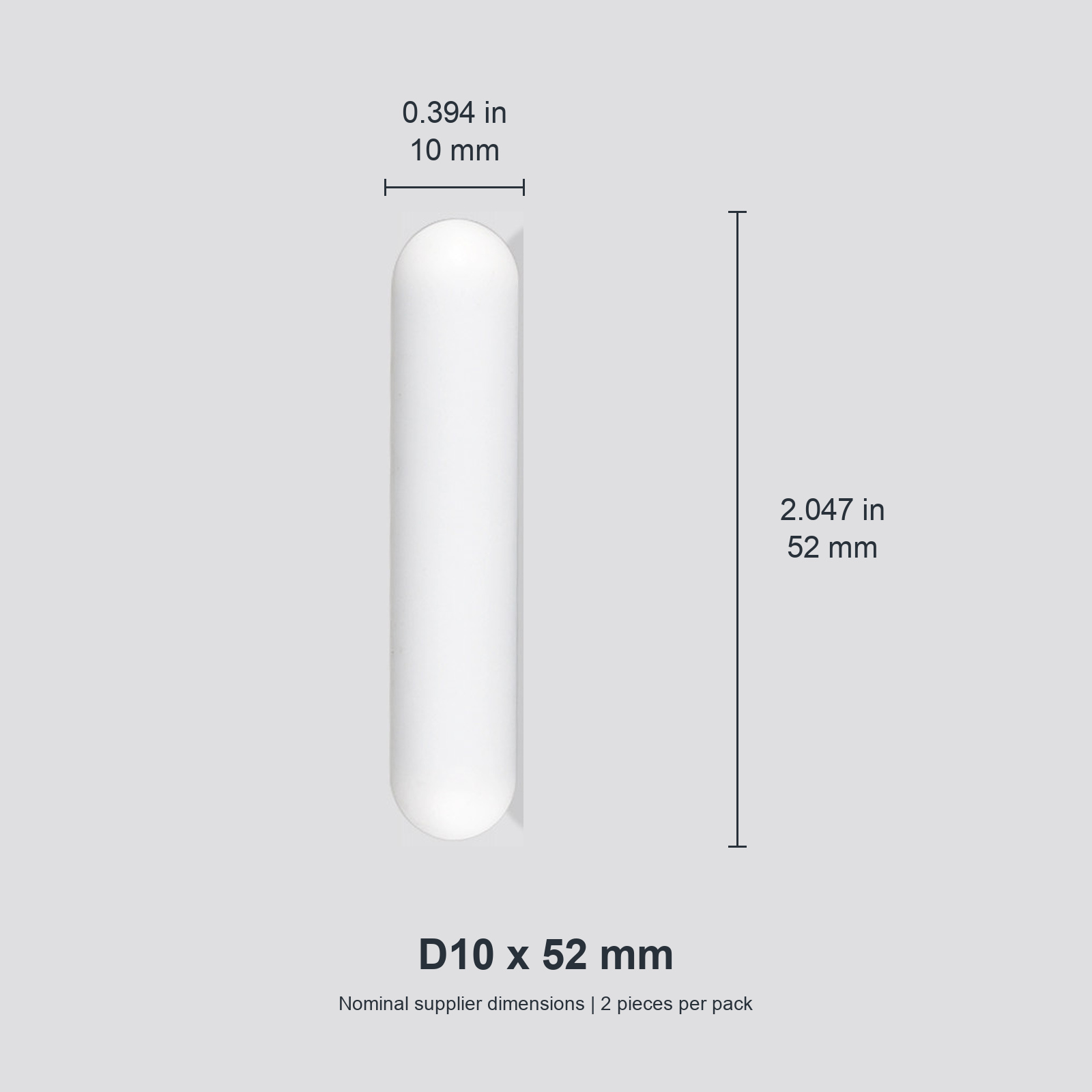 Cylindrical D10 x 52 mm / approx. 0.394 x 2.047 in (2 pcs) original nominal mm/in photograph