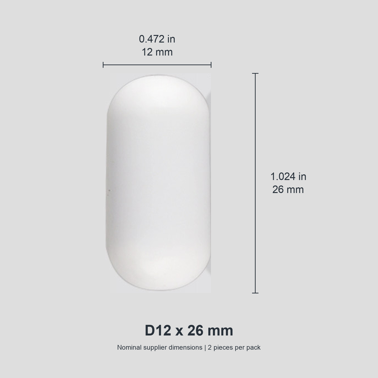 Cylindrical D12 x 26 mm / approx. 0.472 x 1.024 in (2 pcs) original nominal mm/in photograph