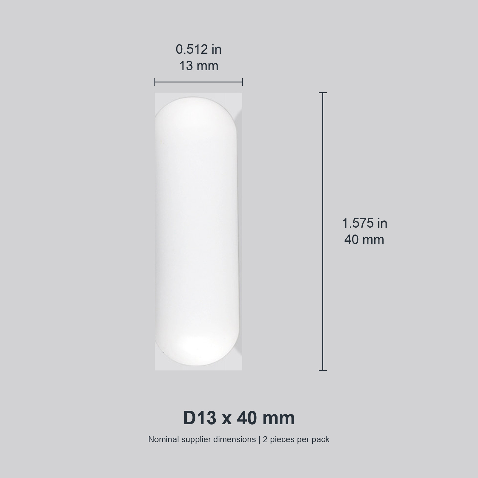 Cylindrical D13 x 40 mm / approx. 0.512 x 1.575 in (2 pcs) original nominal mm/in photograph