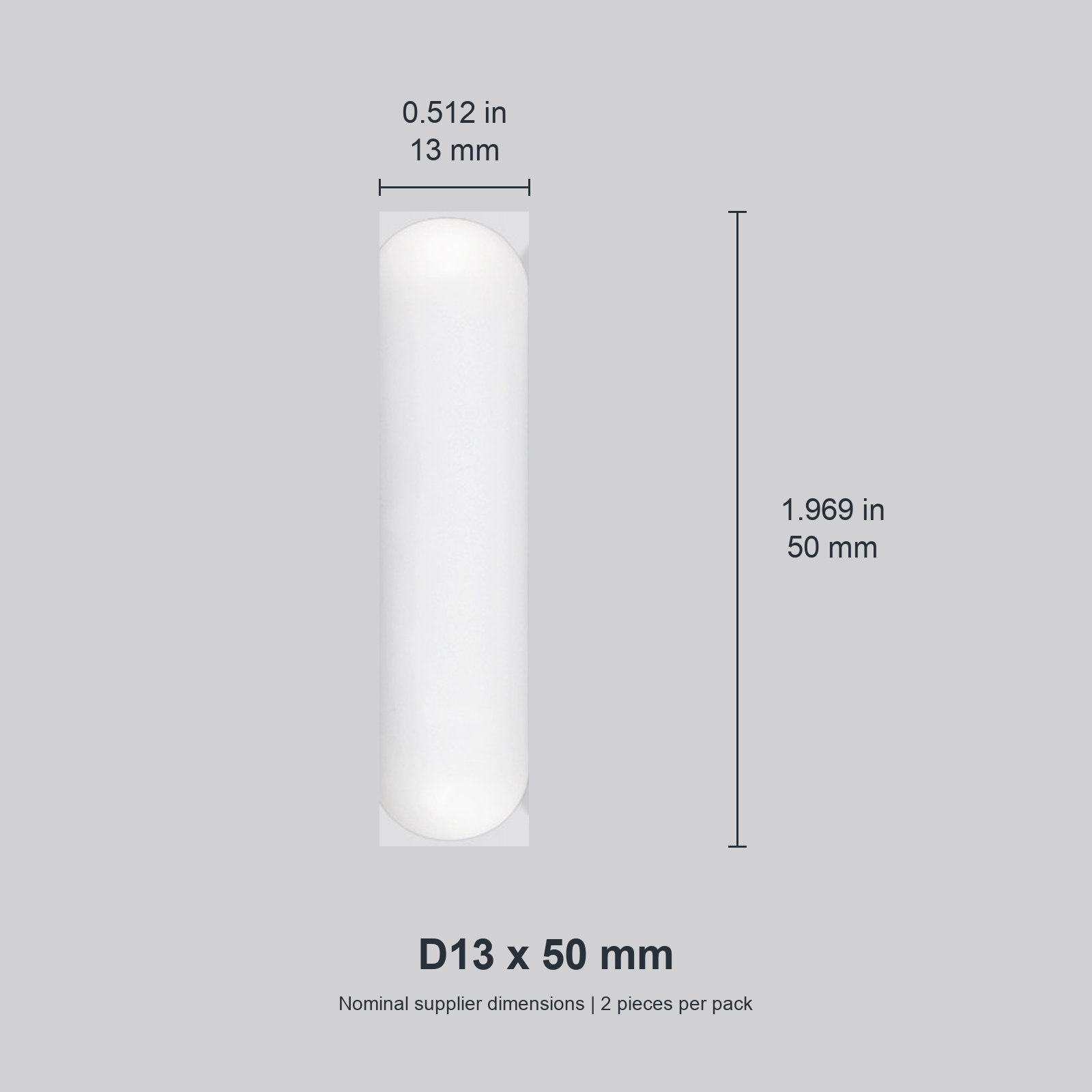 Cylindrical D13 x 50 mm / approx. 0.512 x 1.969 in (2 pcs) original nominal mm/in photograph