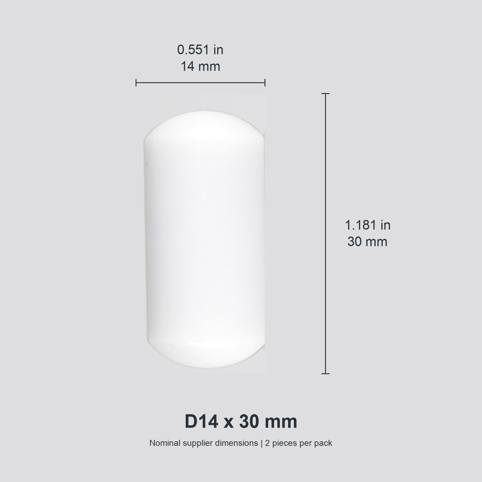 Cylindrical D14 x 30 mm / approx. 0.551 x 1.181 in (2 pcs) original nominal mm/in photograph