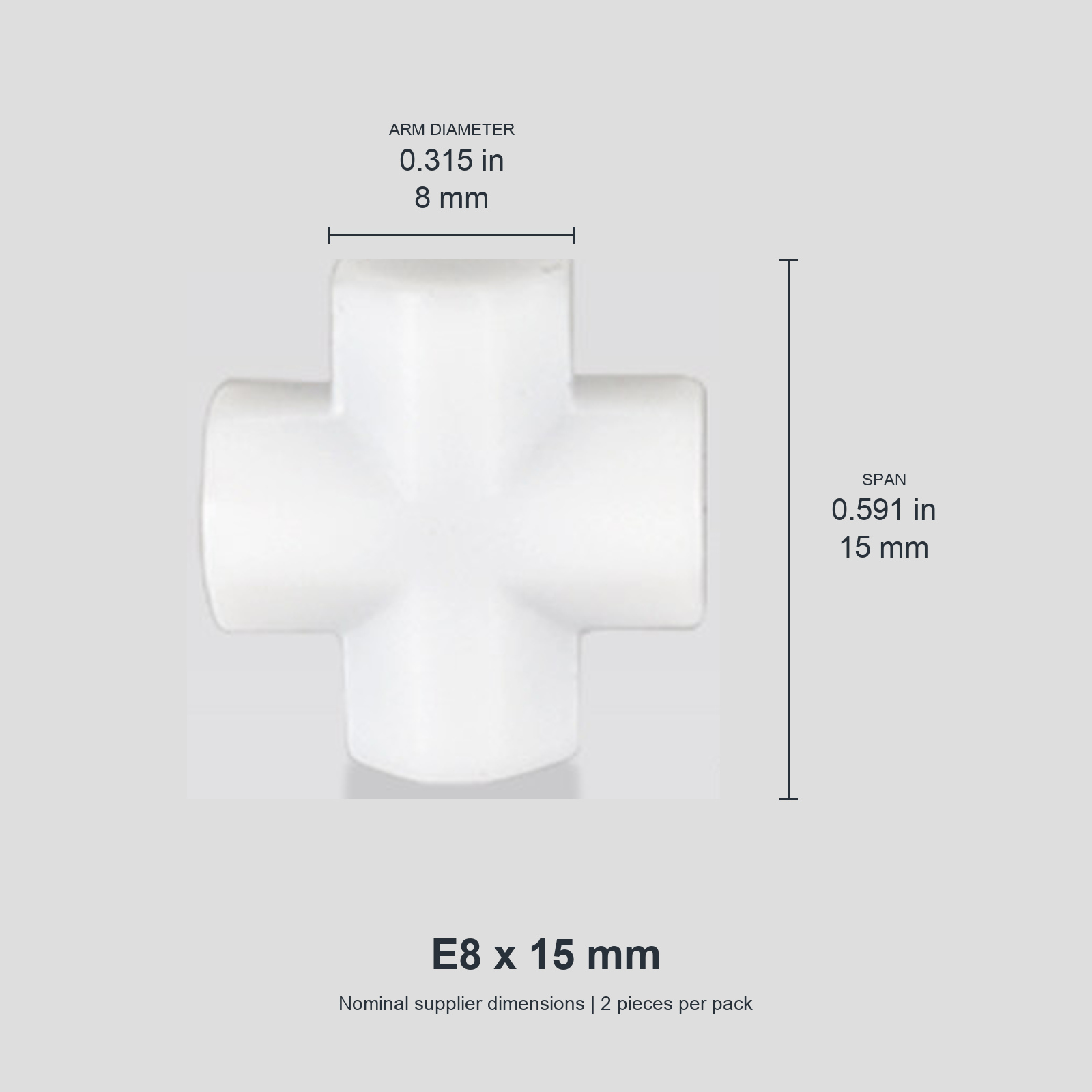 Cross E8 x 15 mm / approx. 0.315 x 0.591 in (2 pcs) original nominal mm/in photograph