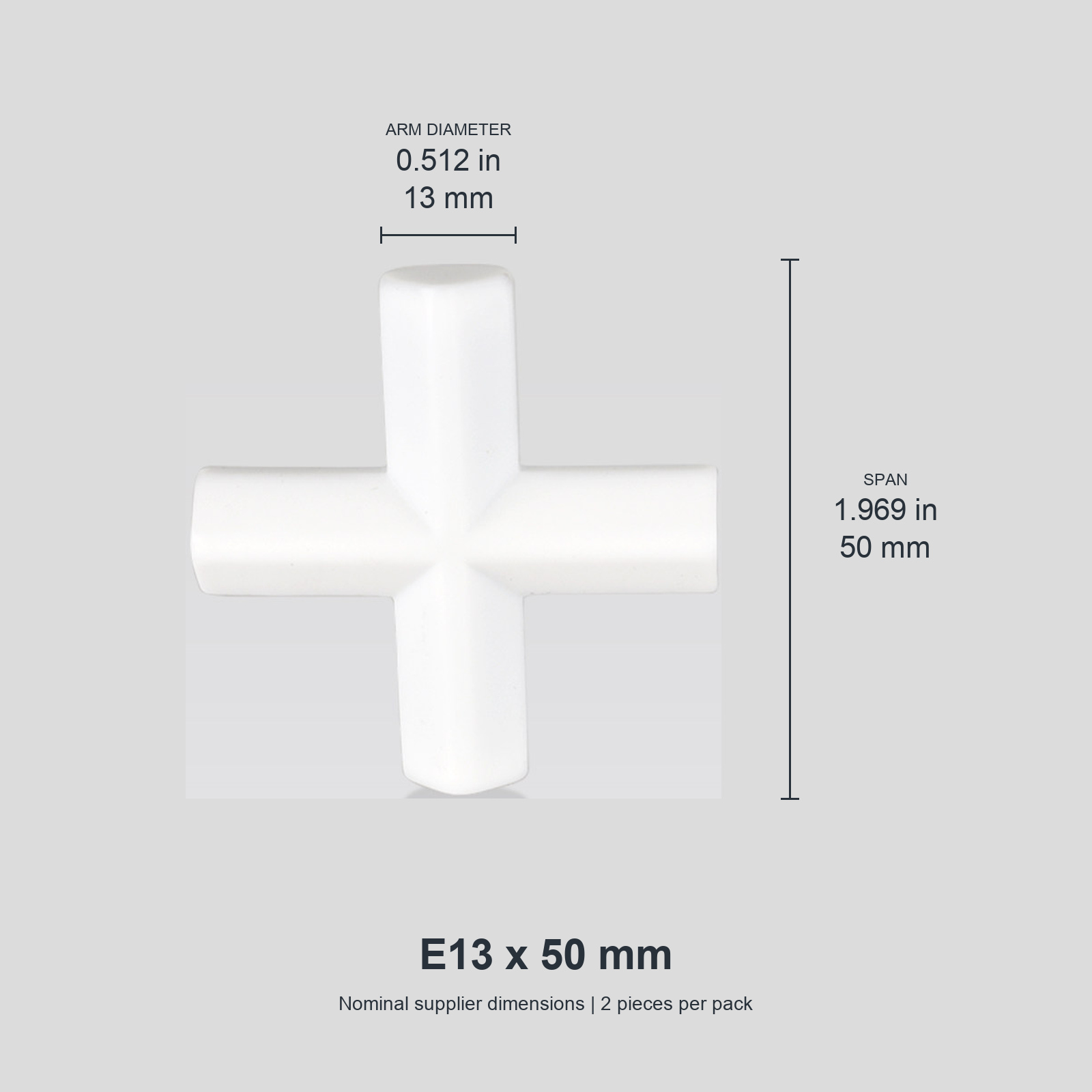 Cross E13 x 50 mm / approx. 0.512 x 1.969 in (2 pcs) original nominal mm/in photograph