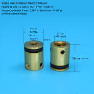 18 mm Brass Anti-Rotation Nozzle Sleeve — 5 mm Connection, 8 mm Bore