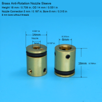 Brass Sleeve — H18 mm / 0.709 in, OD14 mm / 0.551 in, Nozzle 5 mm / 0.197 in, Bore 8 mm / 0.315 in