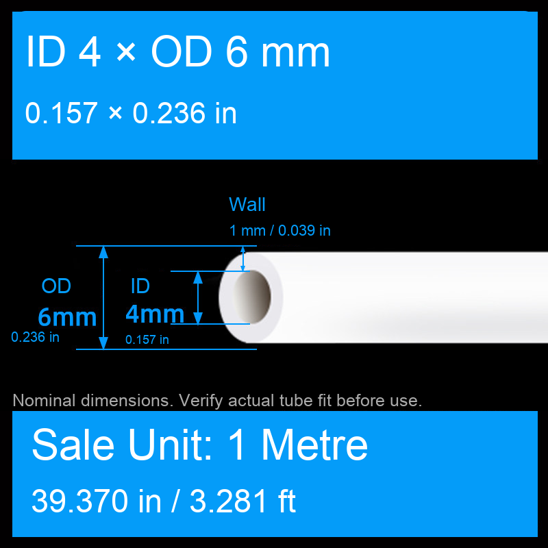 ID 4 × OD 6 mm (0.157 × 0.236 in) / 1 m