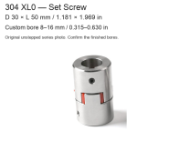 XL0 Set Screw / D30 × L50 mm (1.181 × 1.969 in) / Bore 8–16 mm (0.315–0.630 in)