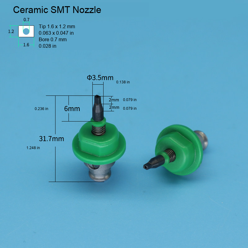 Ceramic and steel-tip SMT nozzle original dimensions 2: original product photograph in English