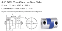 JHC D20L33 Blue / 20 × 33 mm (0.787 × 1.299 in) / Bore 5–8 mm (0.197–0.315 in)
