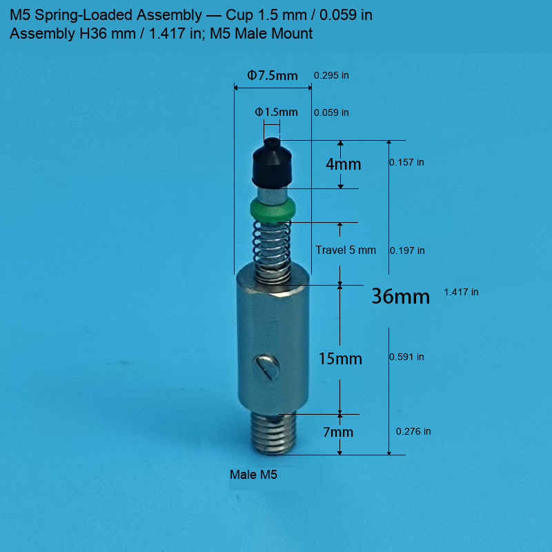 M5 Assembly — Cup 1.5 mm / 0.059 in, H36 mm / 1.417 in
