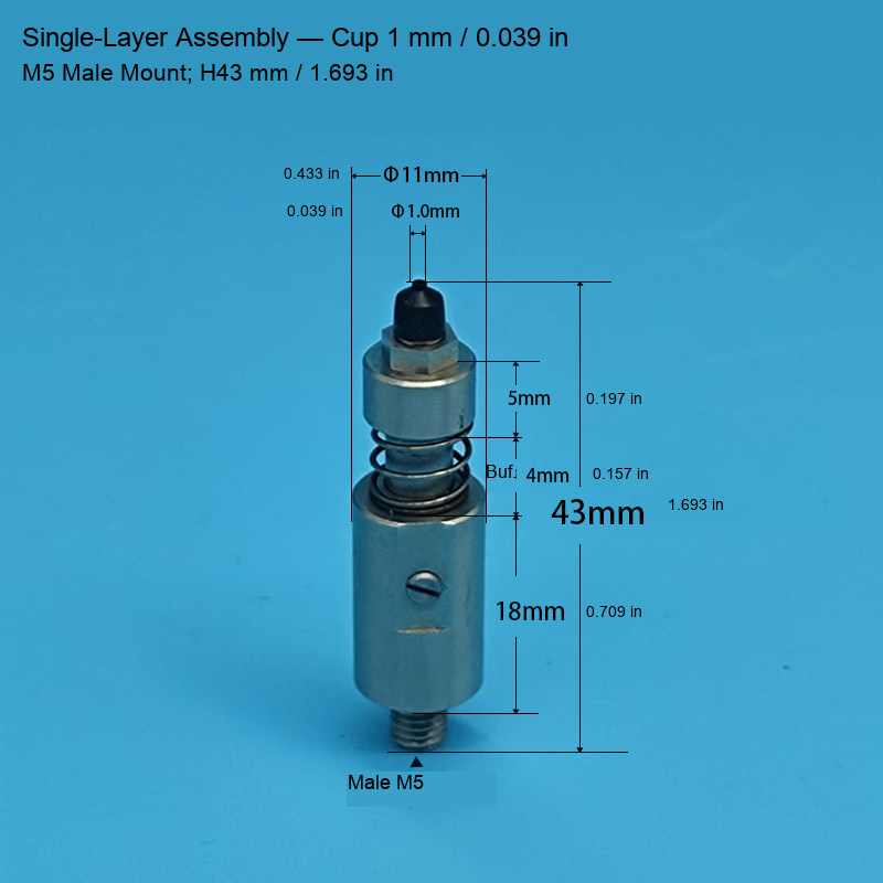Single-Layer M5 Assembly — Cup 1 mm / 0.039 in, H43 mm / 1.693 in