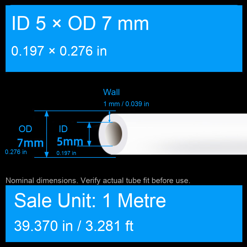 ID 5 × OD 7 mm (0.197 × 0.276 in) / 1 m