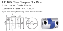 JHC D25L39 Blue / 25 × 39 mm (0.984 × 1.535 in) / Bore 5–12 mm (0.197–0.472 in)