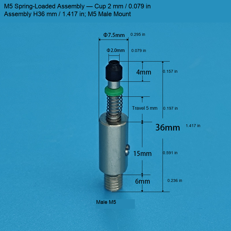 M5 Assembly — Cup 2 mm / 0.079 in, H36 mm / 1.417 in