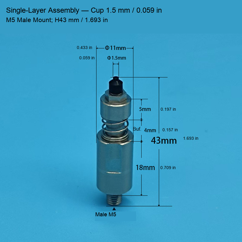 Single-Layer M5 Assembly — Cup 1.5 mm / 0.059 in, H43 mm / 1.693 in