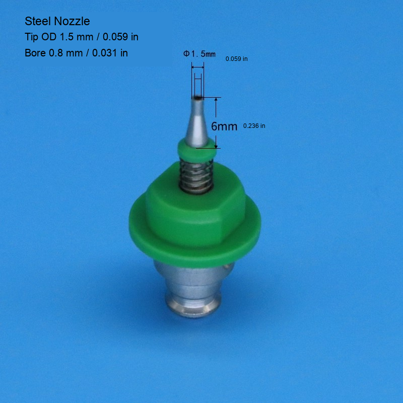 Steel Tip — OD 1.5 mm (0.059 in), Bore 0.8 mm / 0.031 in