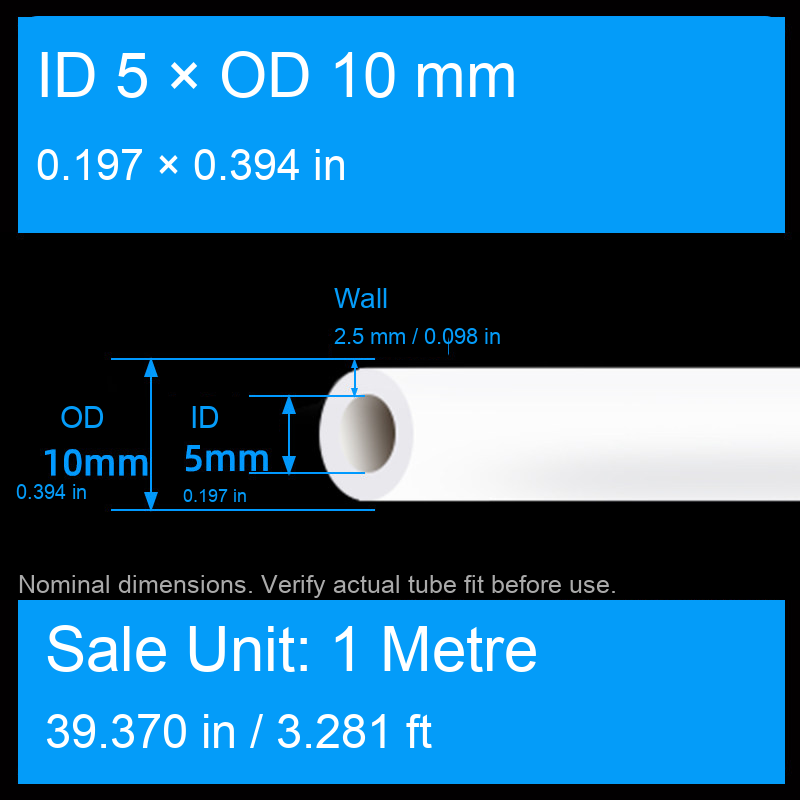 ID 5 × OD 10 mm (0.197 × 0.394 in) / 1 m