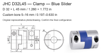 JHC D32L45 Blue / 32 × 45 mm (1.260 × 1.772 in) / Bore 5–16 mm (0.197–0.630 in)