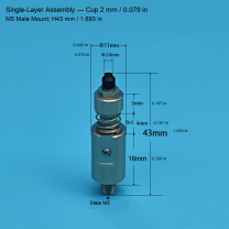 Single-Layer M5 Assembly — Cup 2 mm / 0.079 in, H43 mm / 1.693 in