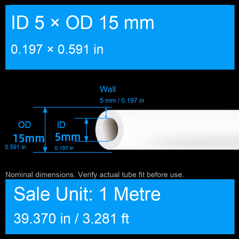 ID 5 × OD 15 mm (0.197 × 0.591 in) / 1 m