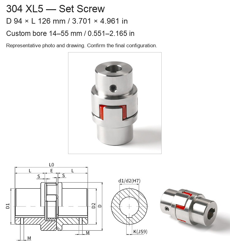 XL5 Set Screw / D94 × L126 mm (3.701 × 4.961 in) / Bore 14–55 mm (0.551–2.165 in)