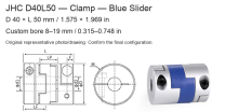 JHC D40L50 Blue / 40 × 50 mm (1.575 × 1.969 in) / Bore 8–19 mm (0.315–0.748 in)
