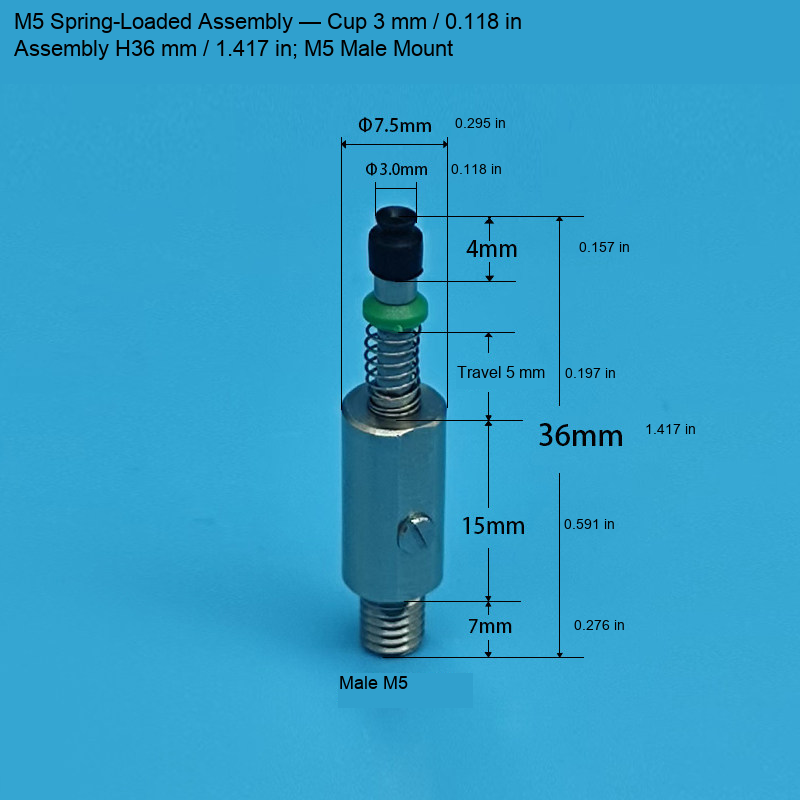 M5 Assembly — Cup 3 mm / 0.118 in, H36 mm / 1.417 in