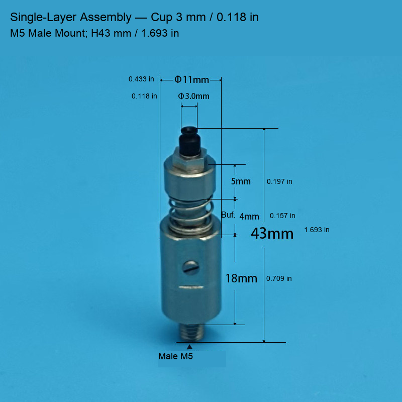 M5 male-mounted vacuum cup assemblies and source dimensions 12: original product photograph in English