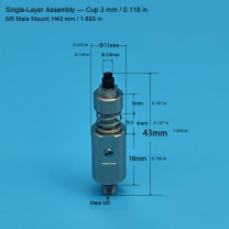 Single-Layer M5 Assembly — Cup 3 mm / 0.118 in, H43 mm / 1.693 in