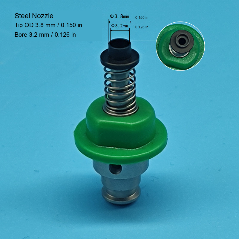 Ceramic and steel-tip SMT nozzle original dimensions 6: original product photograph in English
