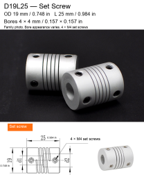 D19L25 / Set Screw / Bore 4 × 4 mm (0.157 × 0.157 in)