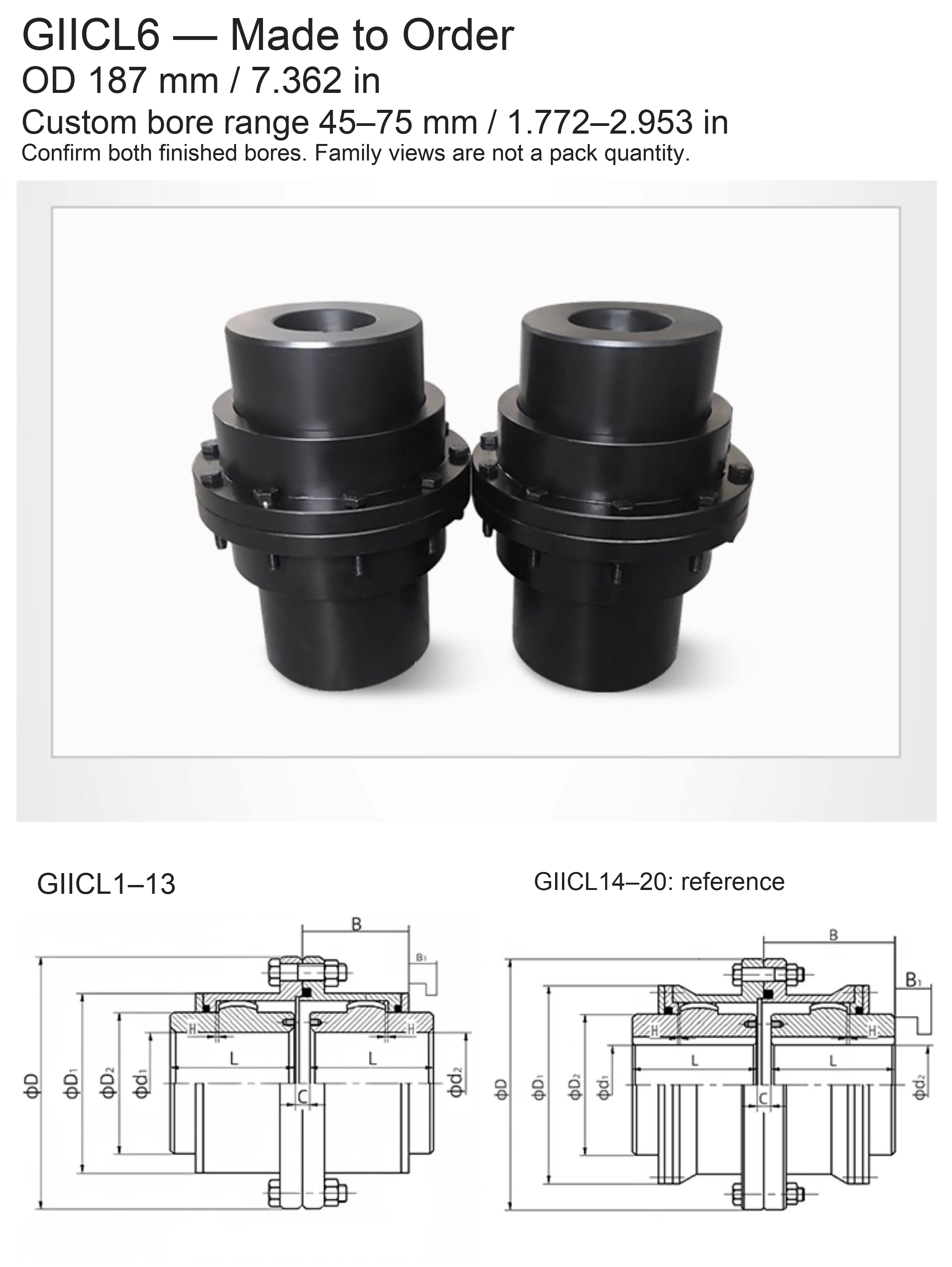 GIICL6 / OD 187 mm (7.362 in) / Custom Bore 45–75 mm (1.772–2.953 in)