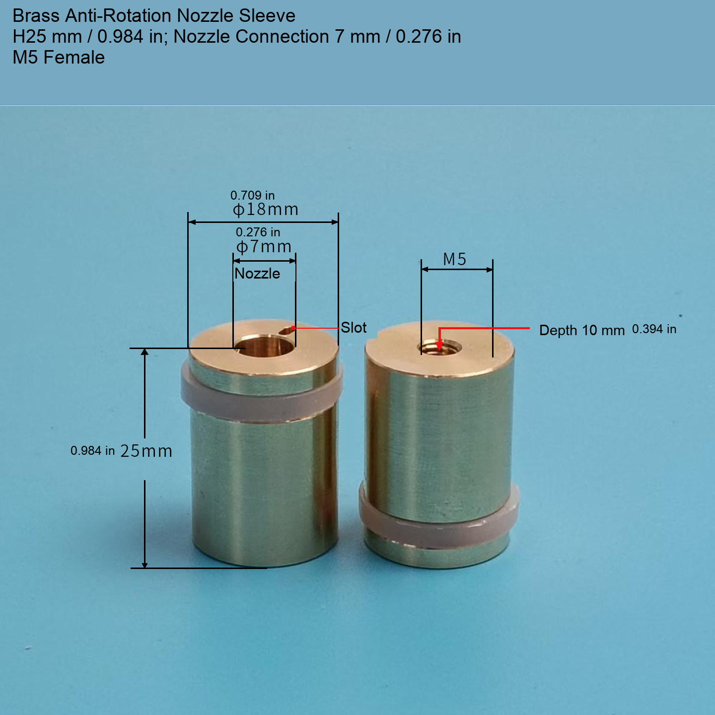 Brass Sleeve — H25 mm / 0.984 in, M5 Female