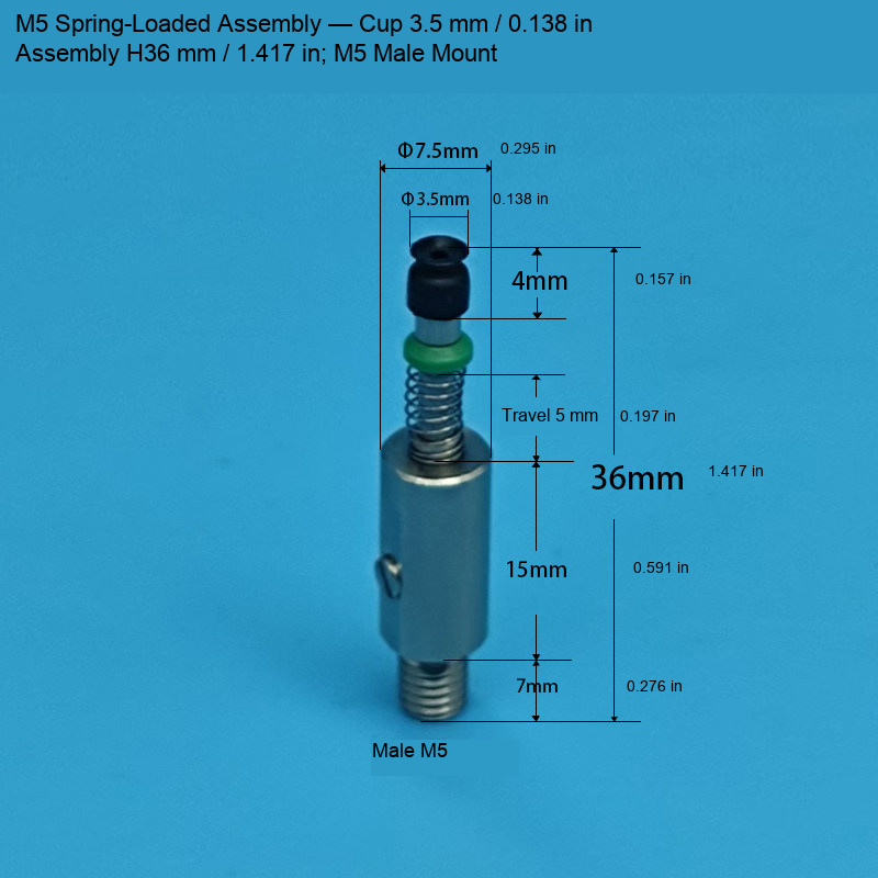 M5 Assembly — Cup 3.5 mm / 0.138 in, H36 mm / 1.417 in