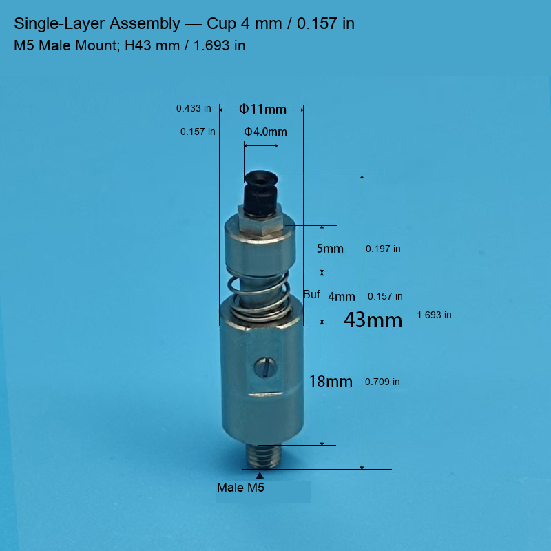 Single-Layer M5 Assembly — Cup 4 mm / 0.157 in, H43 mm / 1.693 in