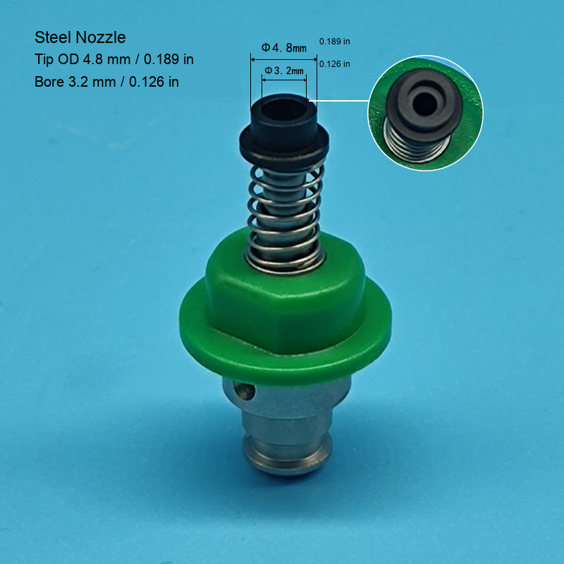 Ceramic and steel-tip SMT nozzle original dimensions 7: original product photograph in English