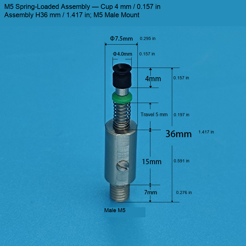 M5 Assembly — Cup 4 mm / 0.157 in, H36 mm / 1.417 in
