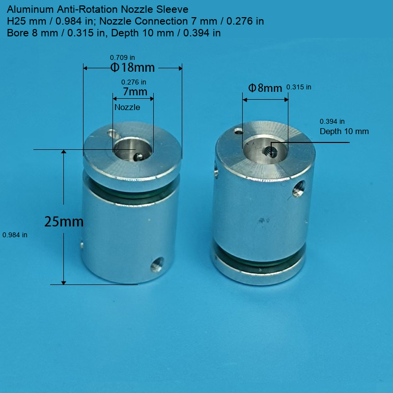 Aluminum Sleeve — H25 mm / 0.984 in, Bore 8 mm / 0.315 in, Depth 10 mm / 0.394 in