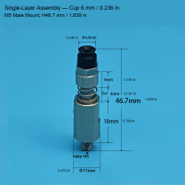 Single-Layer M5 Assembly — Cup 6 mm / 0.236 in, H46.7 mm / 1.839 in