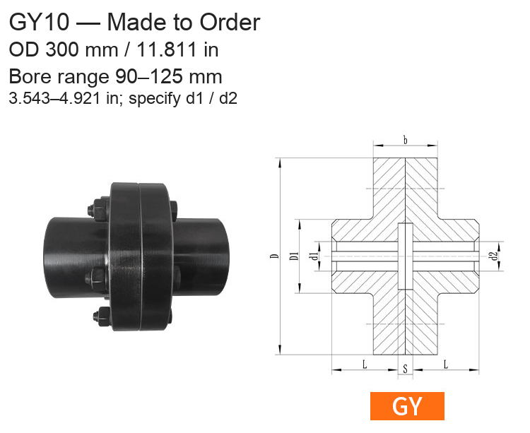 GY10 / OD 300 mm (11.811 in) / Custom Bore 90–125 mm (3.543–4.921 in)