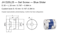 JH D20L25 Blue / 20 × 25 mm (0.787 × 0.984 in) / Bore 5–10 mm (0.197–0.394 in)