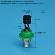 Spring-Loaded Vacuum Nozzle Assemblies and Replacement Cores — 1–16 mm, 7 mm Connection