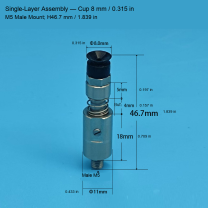 Single-Layer M5 Assembly — Cup 8 mm / 0.315 in, H46.7 mm / 1.839 in