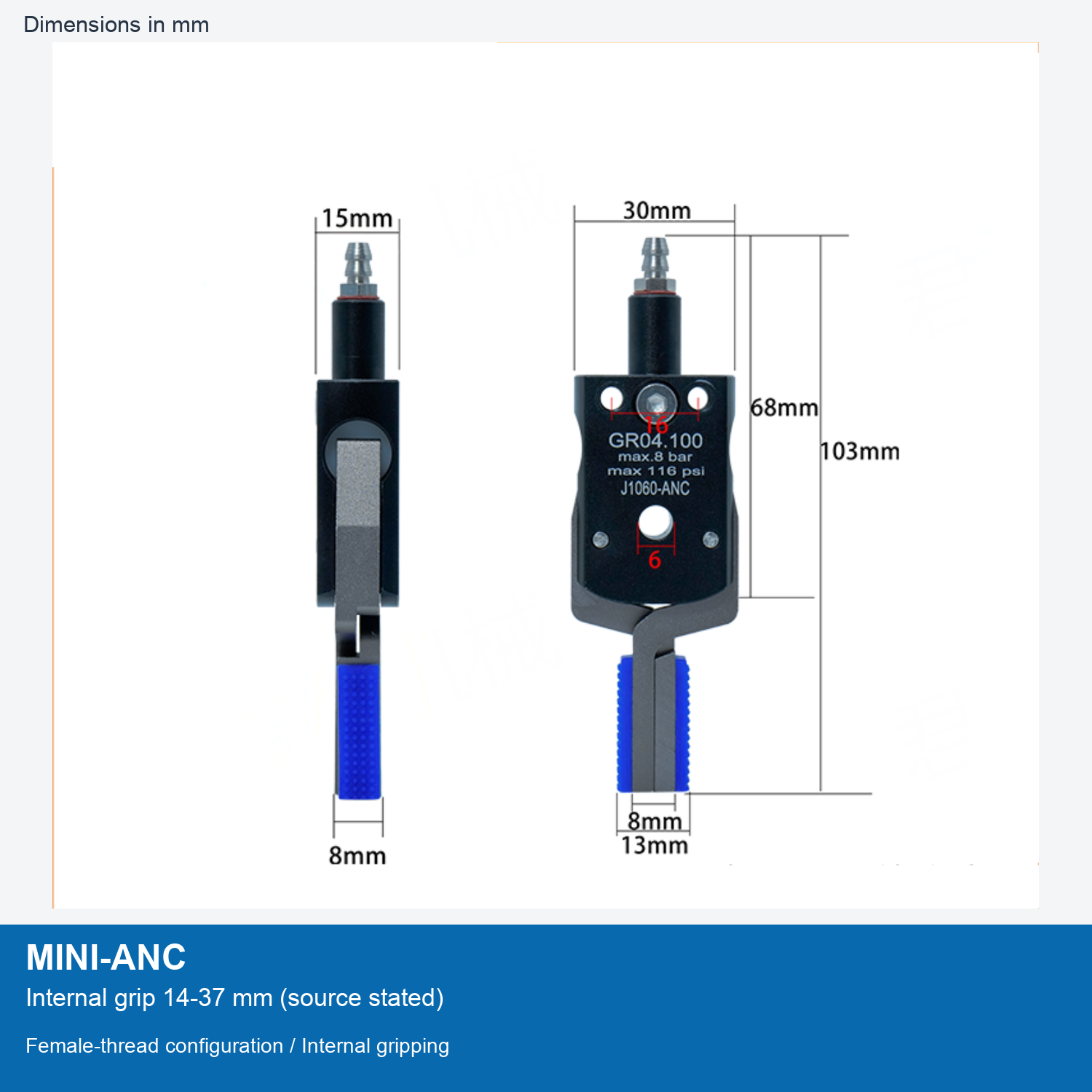 MINI-ANC | 14-37 mm internal grip dimensional image