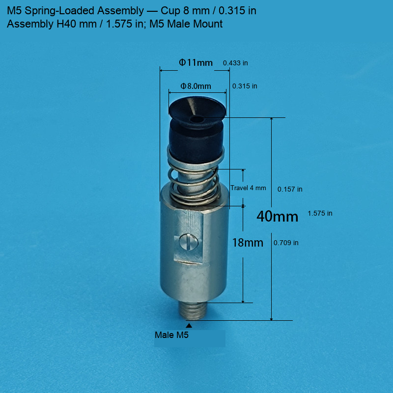 M5 Assembly — Cup 8 mm / 0.315 in, H40 mm / 1.575 in