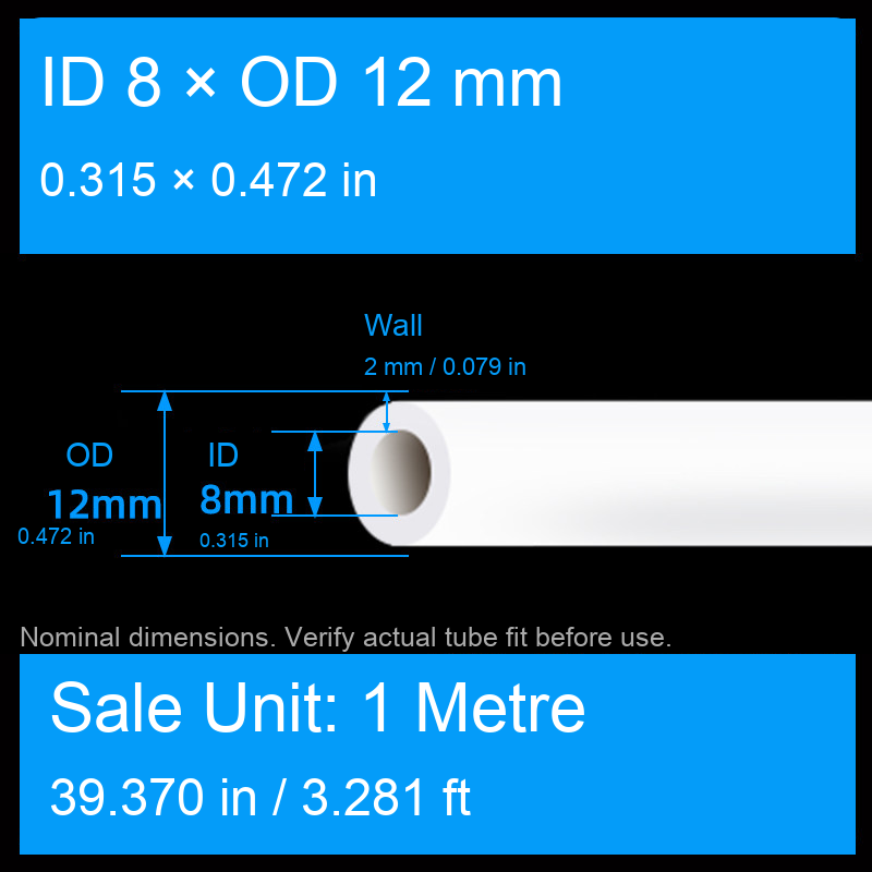 ID 8 × OD 12 mm (0.315 × 0.472 in) / 1 m