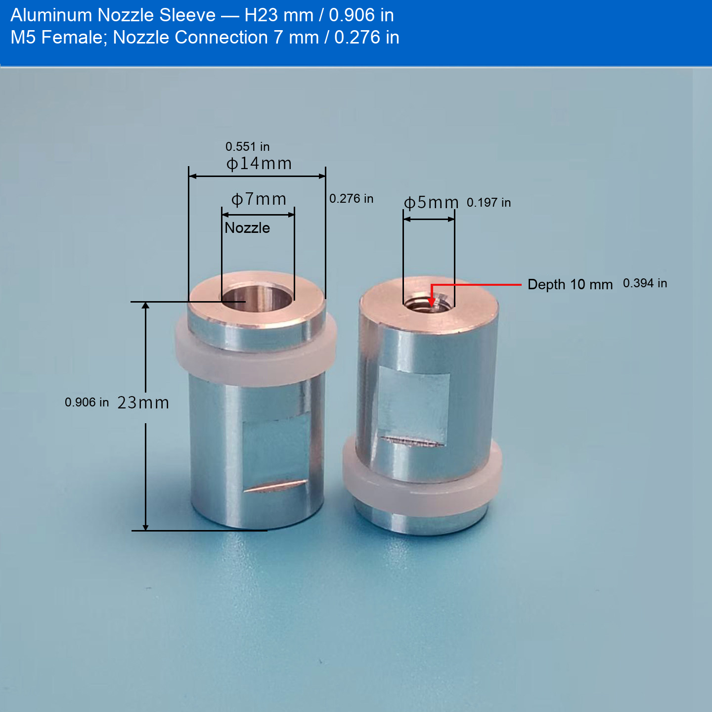 Aluminum Sleeve — H23 mm / 0.906 in, M5 Female