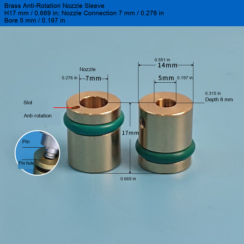 Brass Sleeve — H17 mm / 0.669 in, Bore 5 mm / 0.197 in