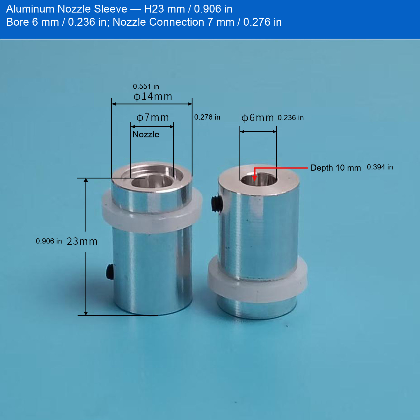 Aluminum Sleeve — H23 mm / 0.906 in, Bore 6 mm / 0.236 in