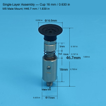 Single-Layer M5 Assembly — Cup 16 mm / 0.630 in, H46.7 mm / 1.839 in